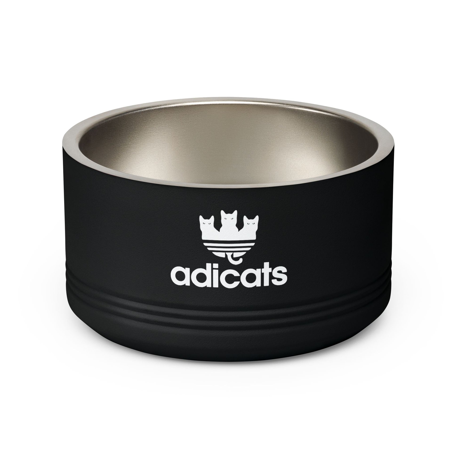 Black Adicats bowl for cats on a white background