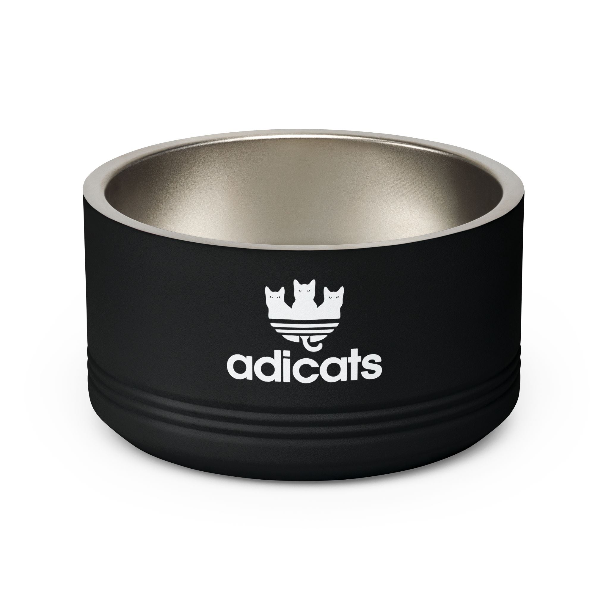 Black Adicats bowl for cats on a white background