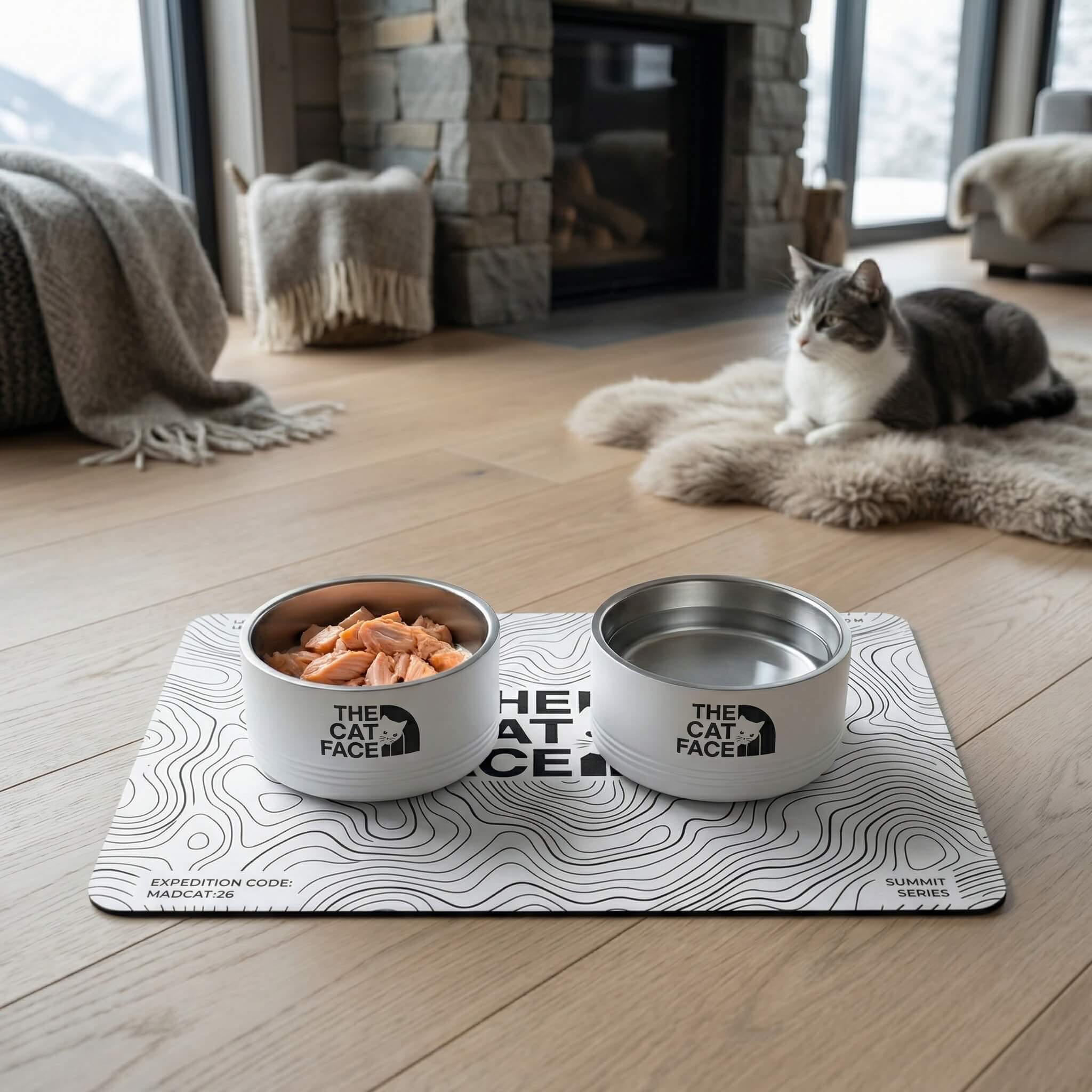 The Cat Face food and water designer bowl set for cats