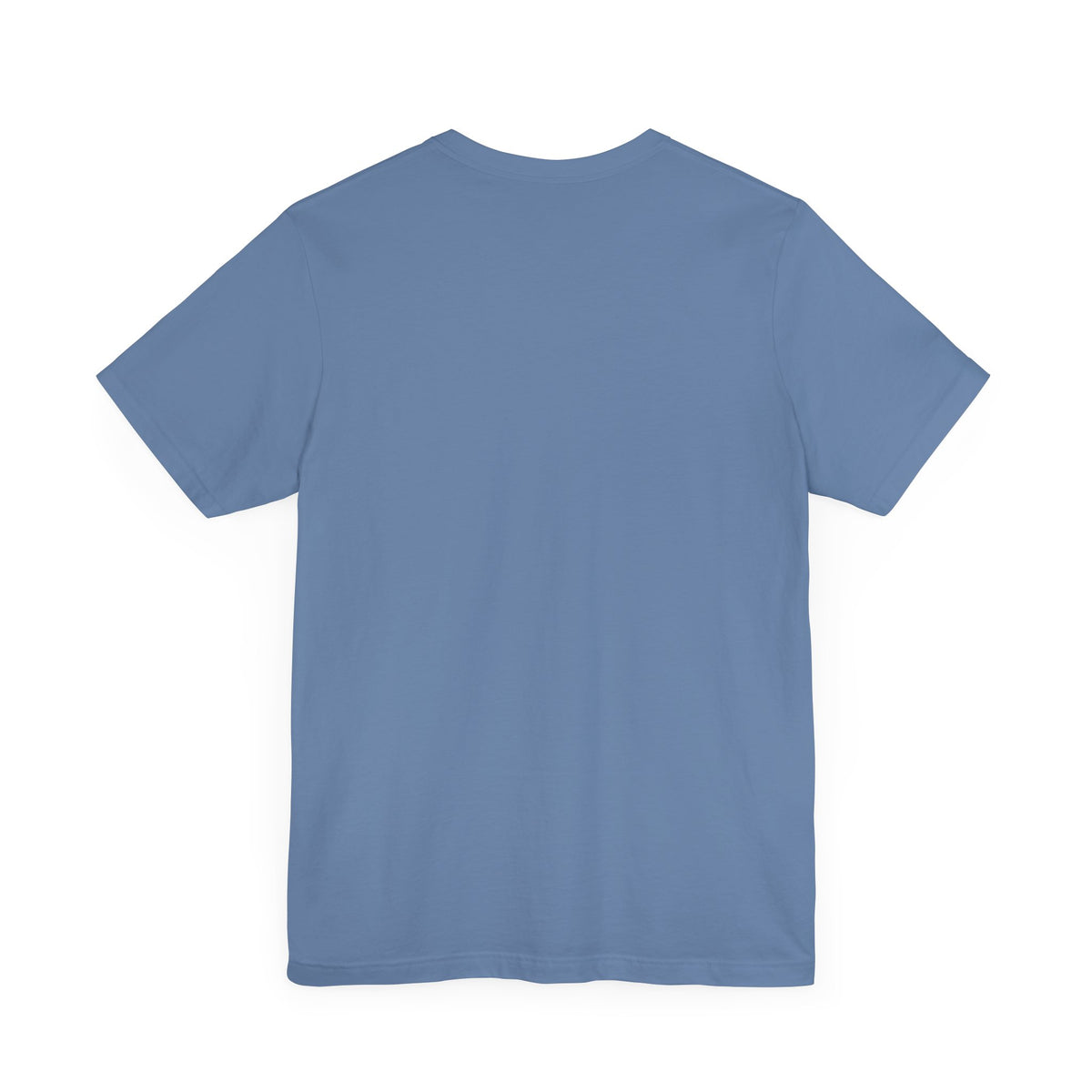 The Cat Face Snow Explorer Cat Graphic T-Shirt in lavender blue, back view