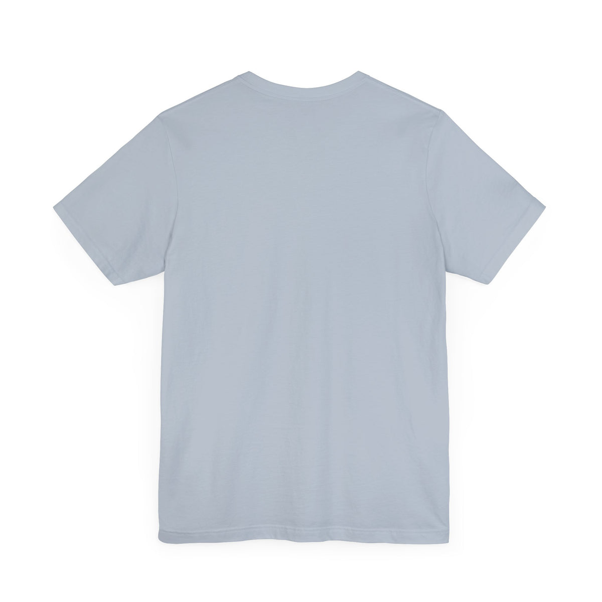 The Cat Face Snow Explorer Cat Graphic T-Shirt in light blue, back view
