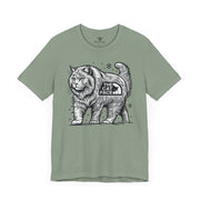 The Cat Face Snow Explorer Cat Graphic T-Shirt in sage, front view