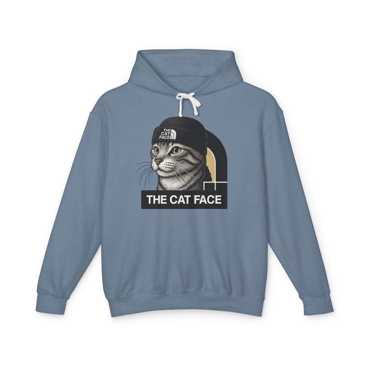 The Cat Face The North Meow Hoodie in blue jean, front view