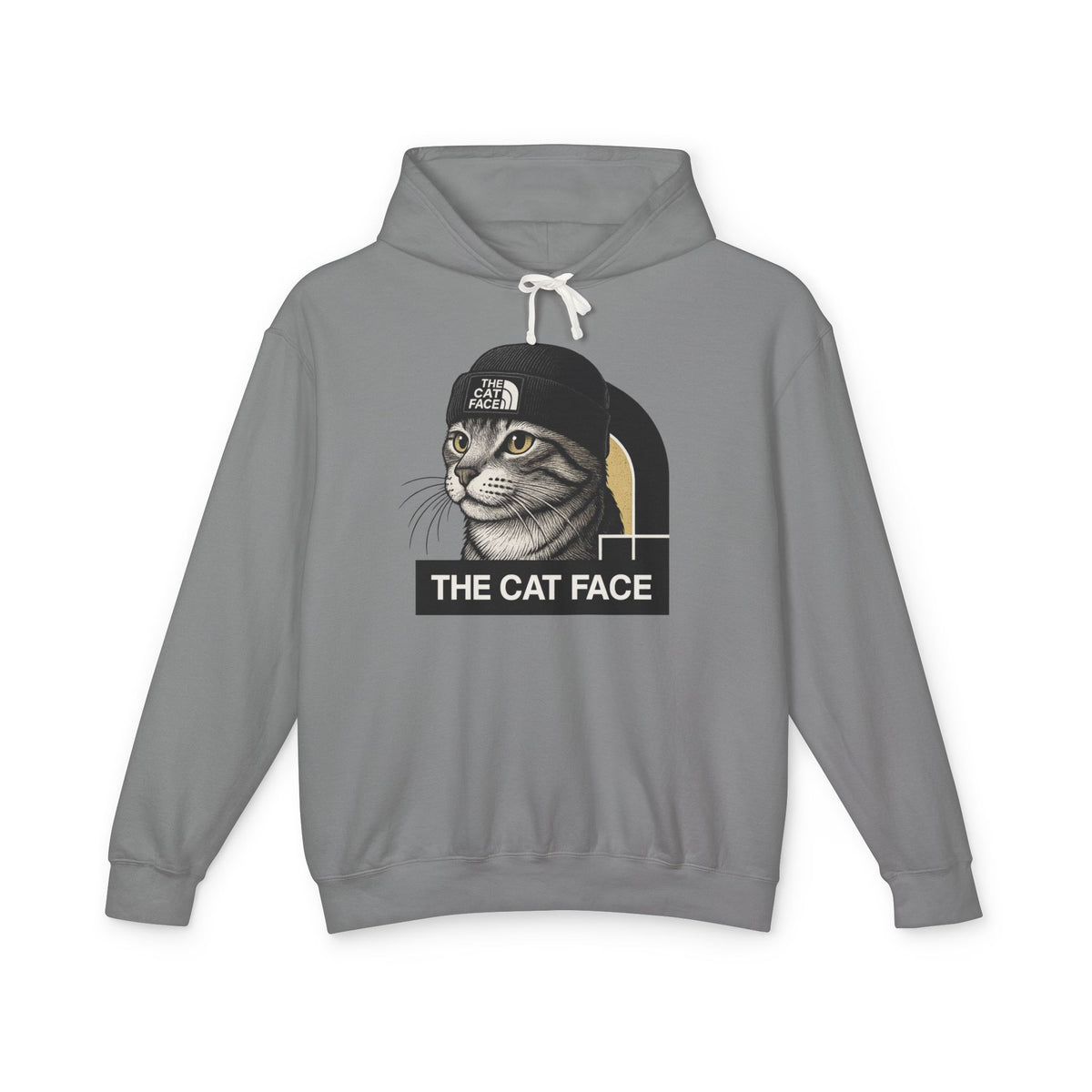The Cat Face The North Meow Hoodie in grey, front view