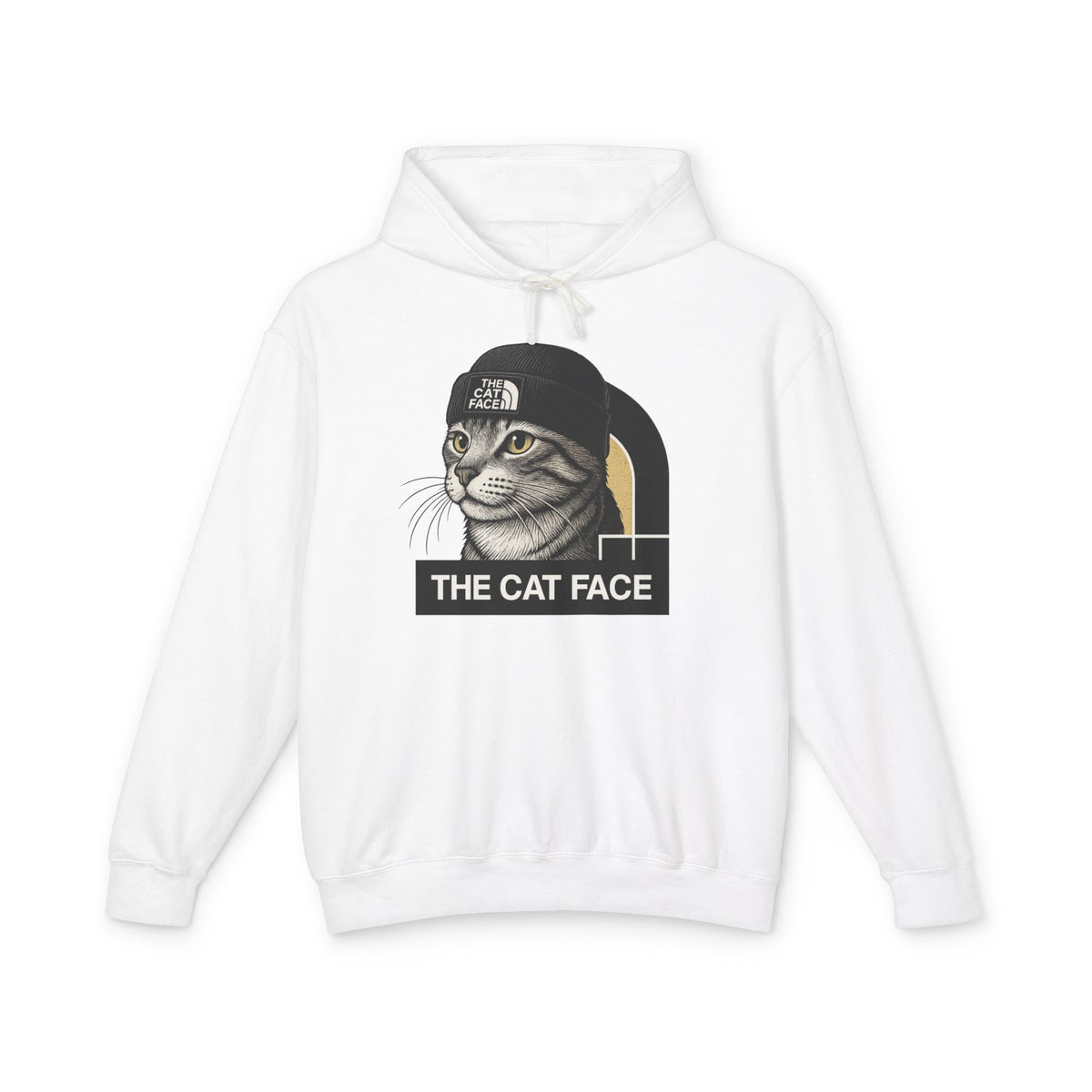 The Cat Face The North Meow Hoodie in white, front view