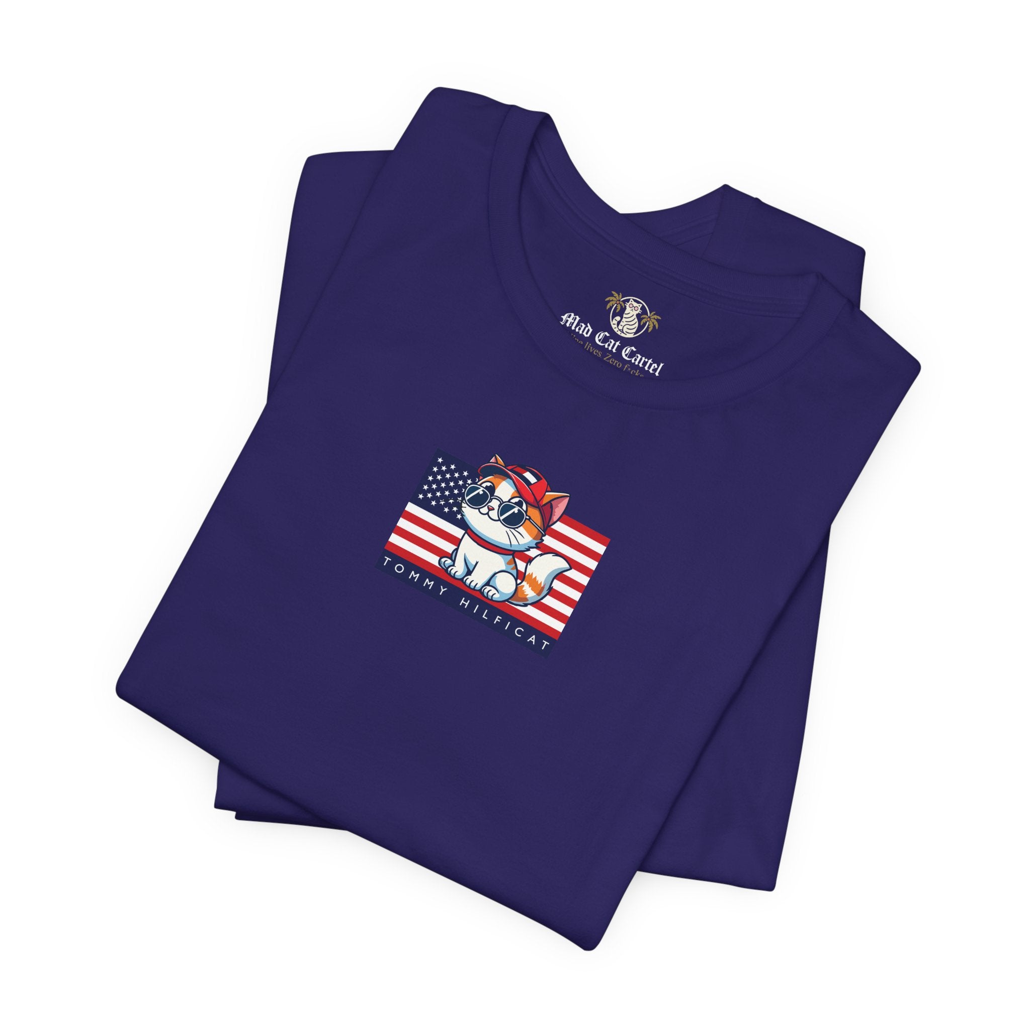 Tommy Hilficat American Purrride Cat Graphic T-Shirt in team navy, folded