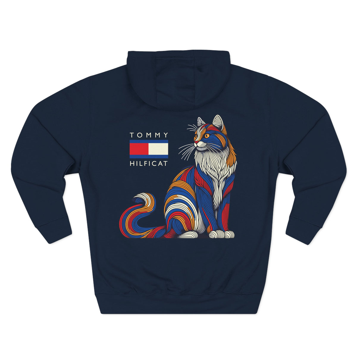 Tommy Hilficat Chest Logo Colorwave Cat Graphic Hoodie in navy, back view