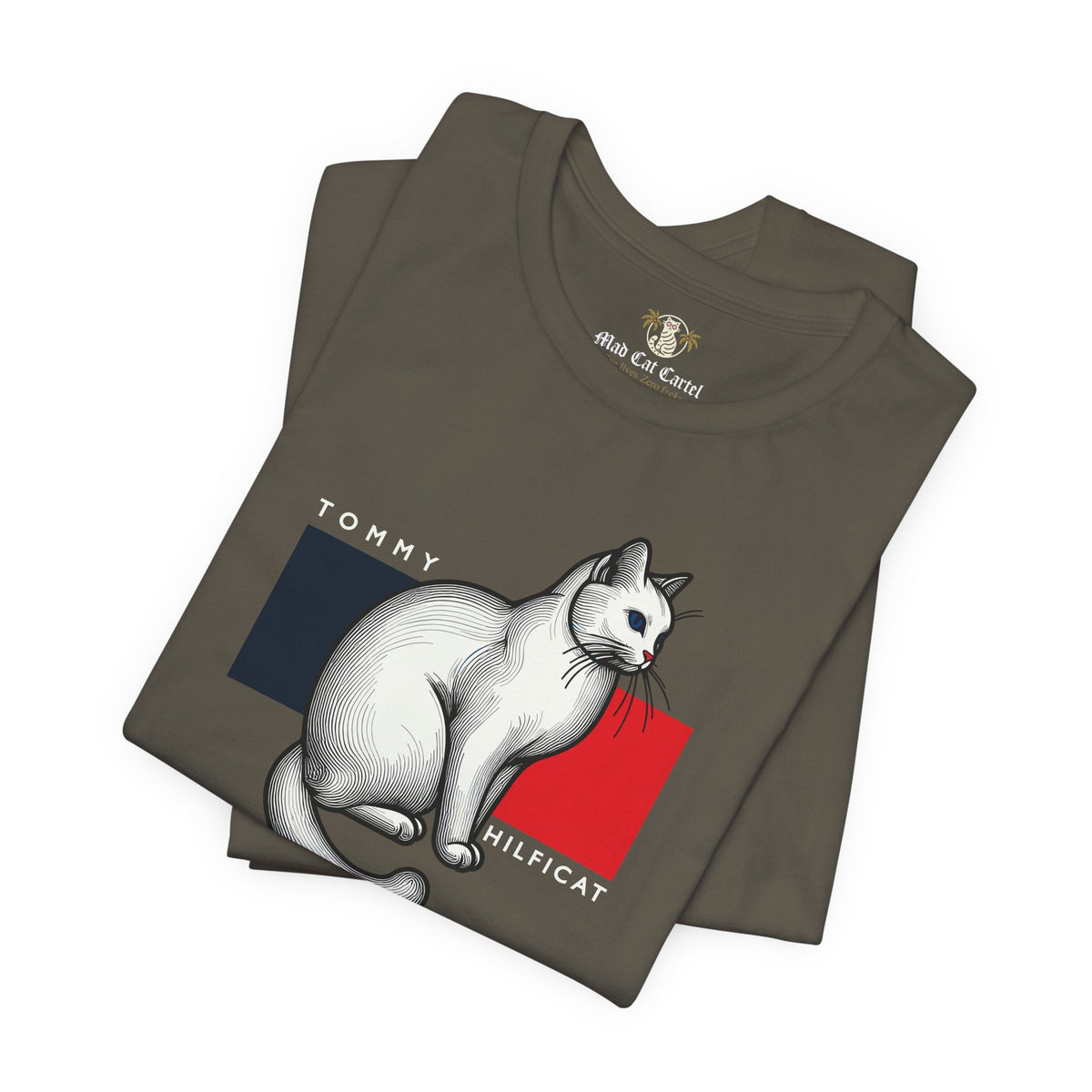 Tommy Hilficat Classic Flag Cat Graphic T-Shirt in army, folded