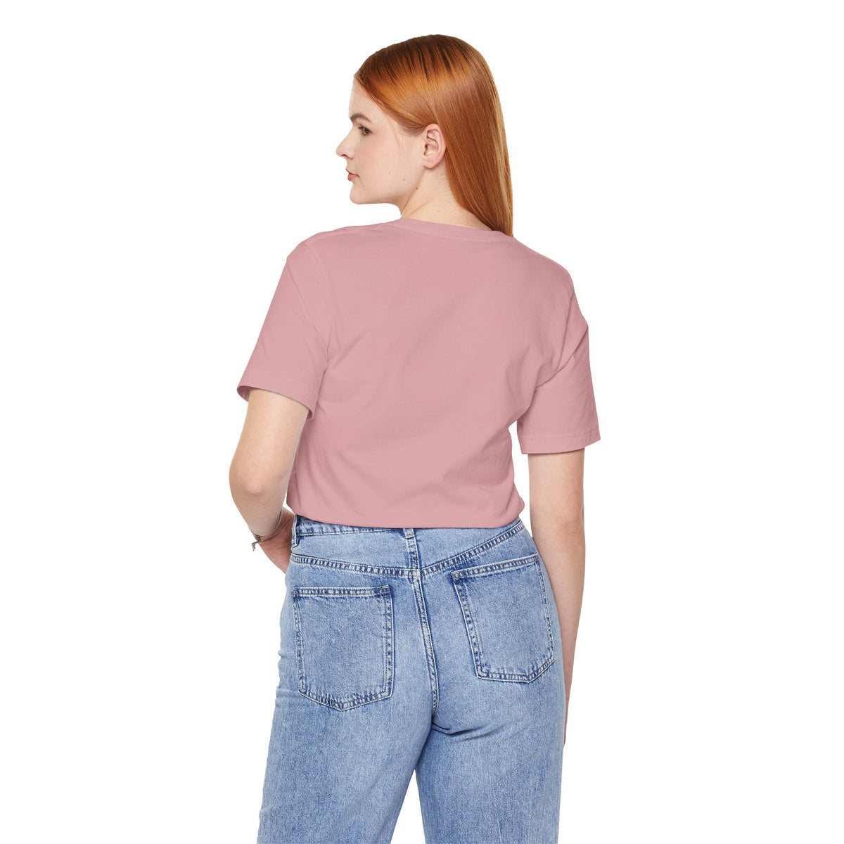 Tommy Hilficat Classic Flag Cat Graphic T-Shirt in orchid, back view on a female model