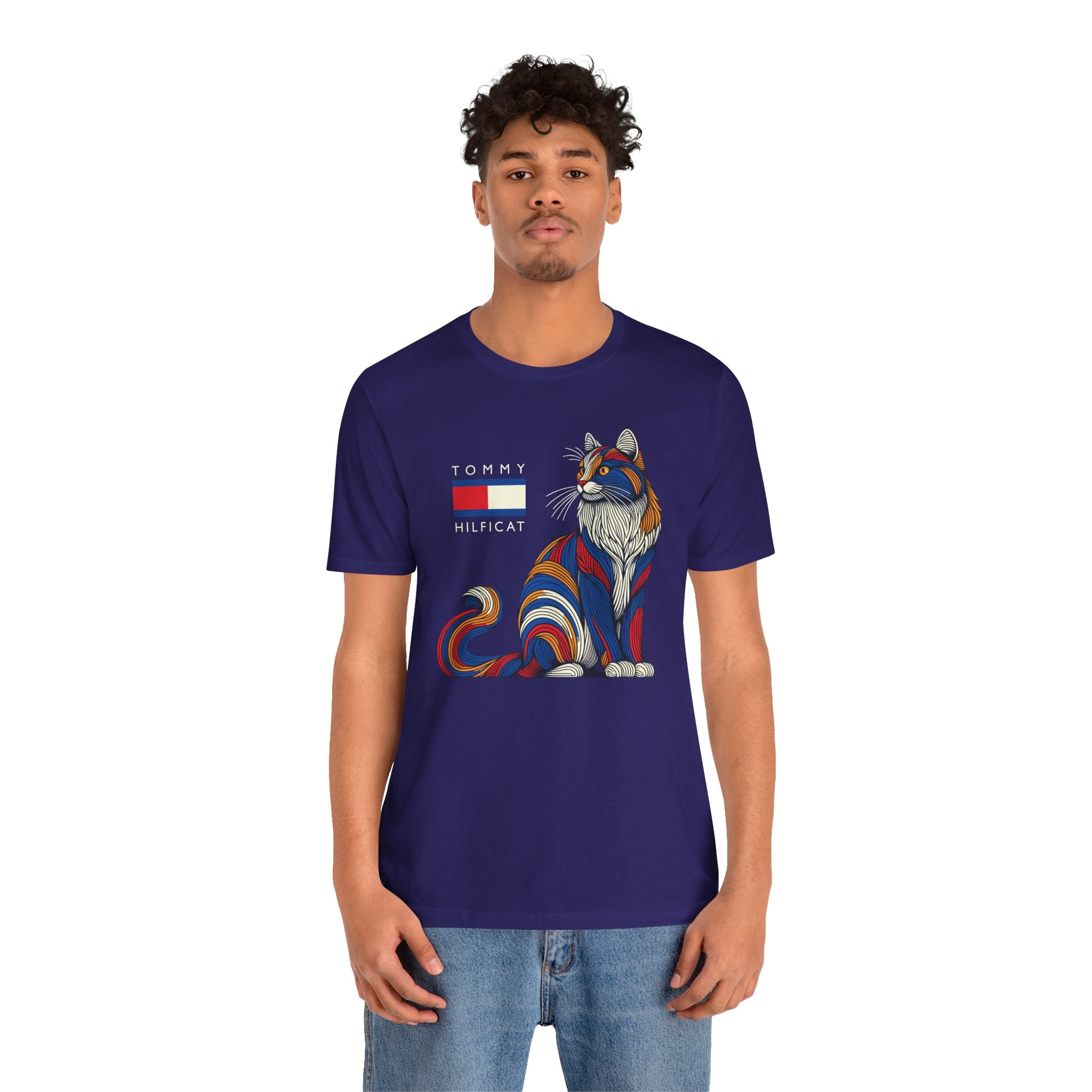 Tommy Hilficat Colorwave Cat Graphic T-Shirt in team navy, worn by a male model
