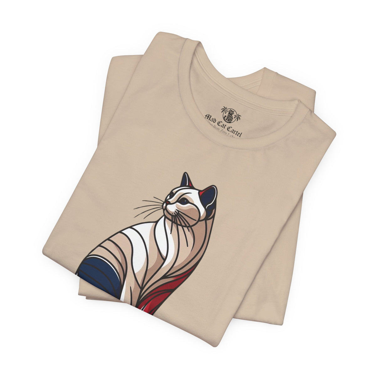 Tommy Hilficat Regal Outline Cat Graphic T-Shirt in tan, folded