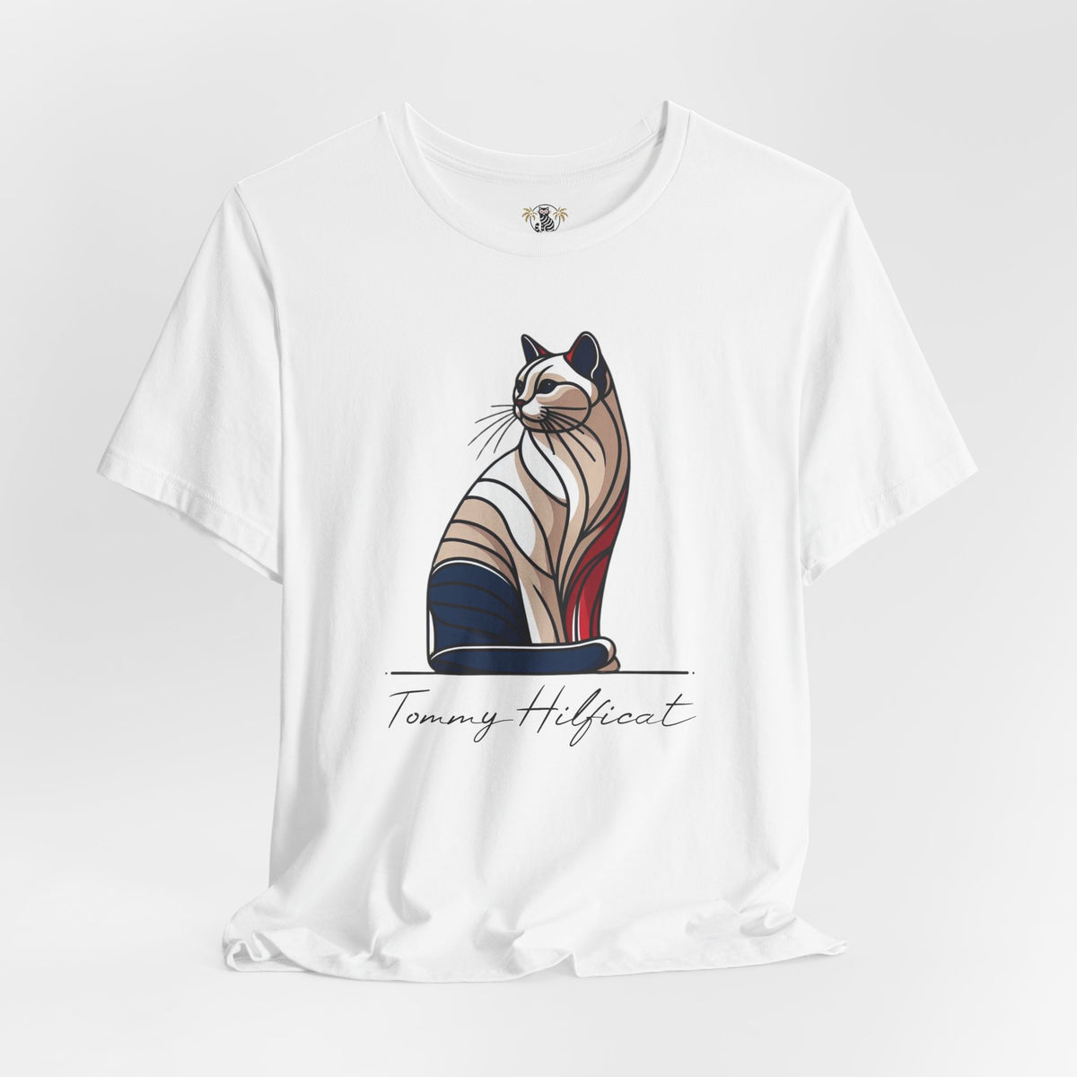 Tommy Hilficat Regal Outline Cat Graphic T-Shirt in white, flat lay