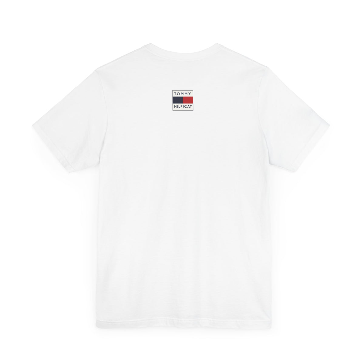 Tommy Hilficat Regal Outline Cat Graphic T-Shirt in white, flat lay, back