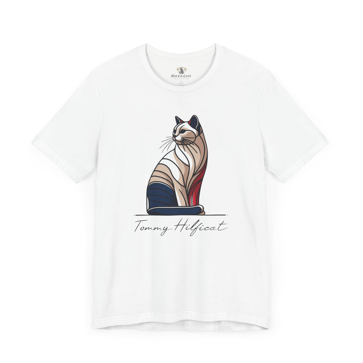 Tommy Hilficat Regal Outline Cat Graphic T-Shirt in white, flat lay