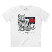 Tommy Hilficat Signature Purr Style Cat Graphic White T-Shirt, front view