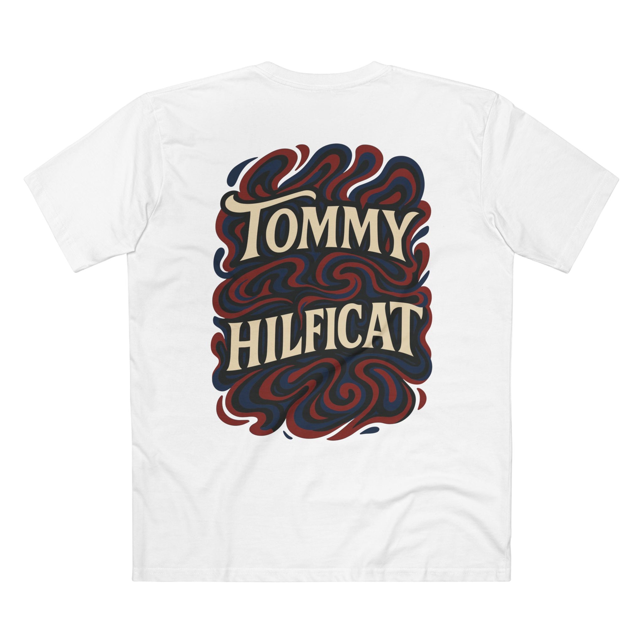 Tommy Hilficat Swirl Statement Cat Graphic T-Shirt in white, flat lay, back