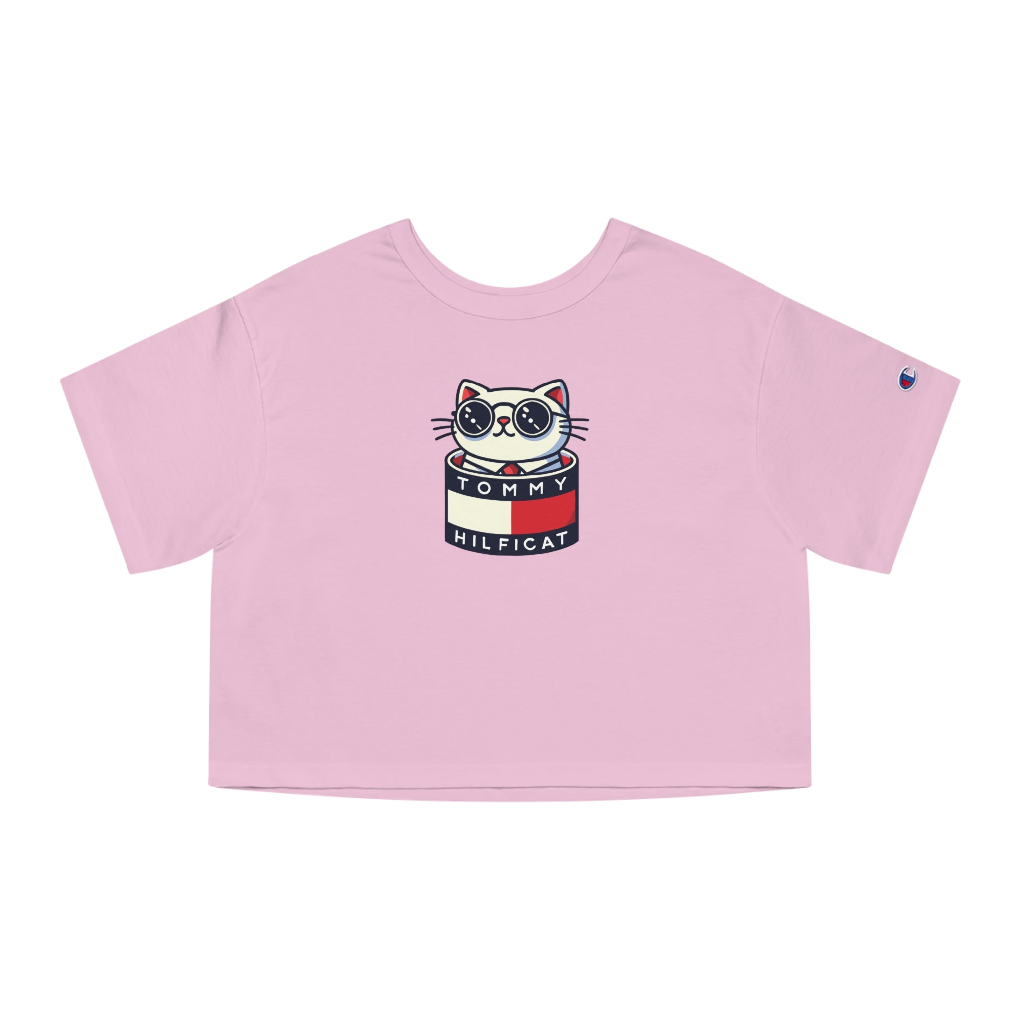 Tommy Hilficat Pop-Up Kitty Graphic Cropped T-Shirt in pink candy, front view