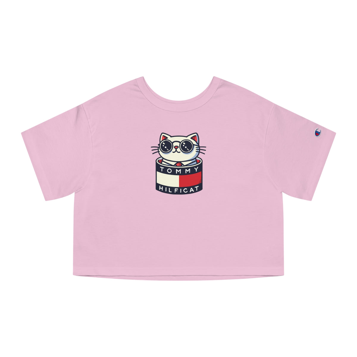 Tommy Hilficat x Champion Pop-Up Kitty Graphic Cropped T-Shirt in pink candy, front view