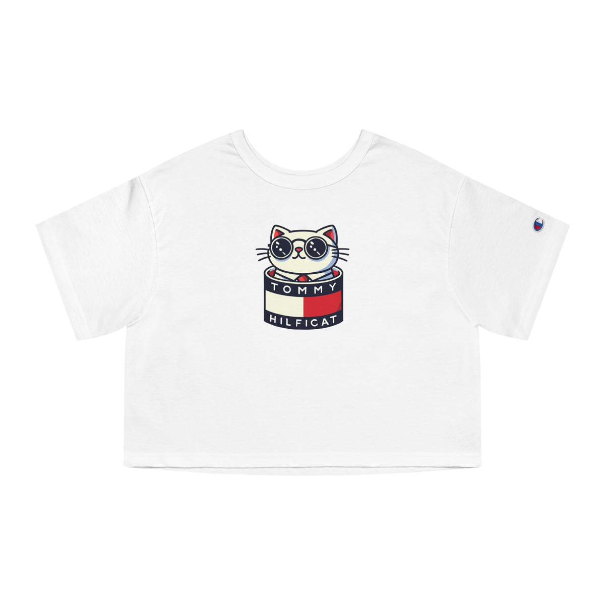 Tommy Hilficat x Champion Pop-Up Kitty Graphic Cropped T-Shirt in white, front view