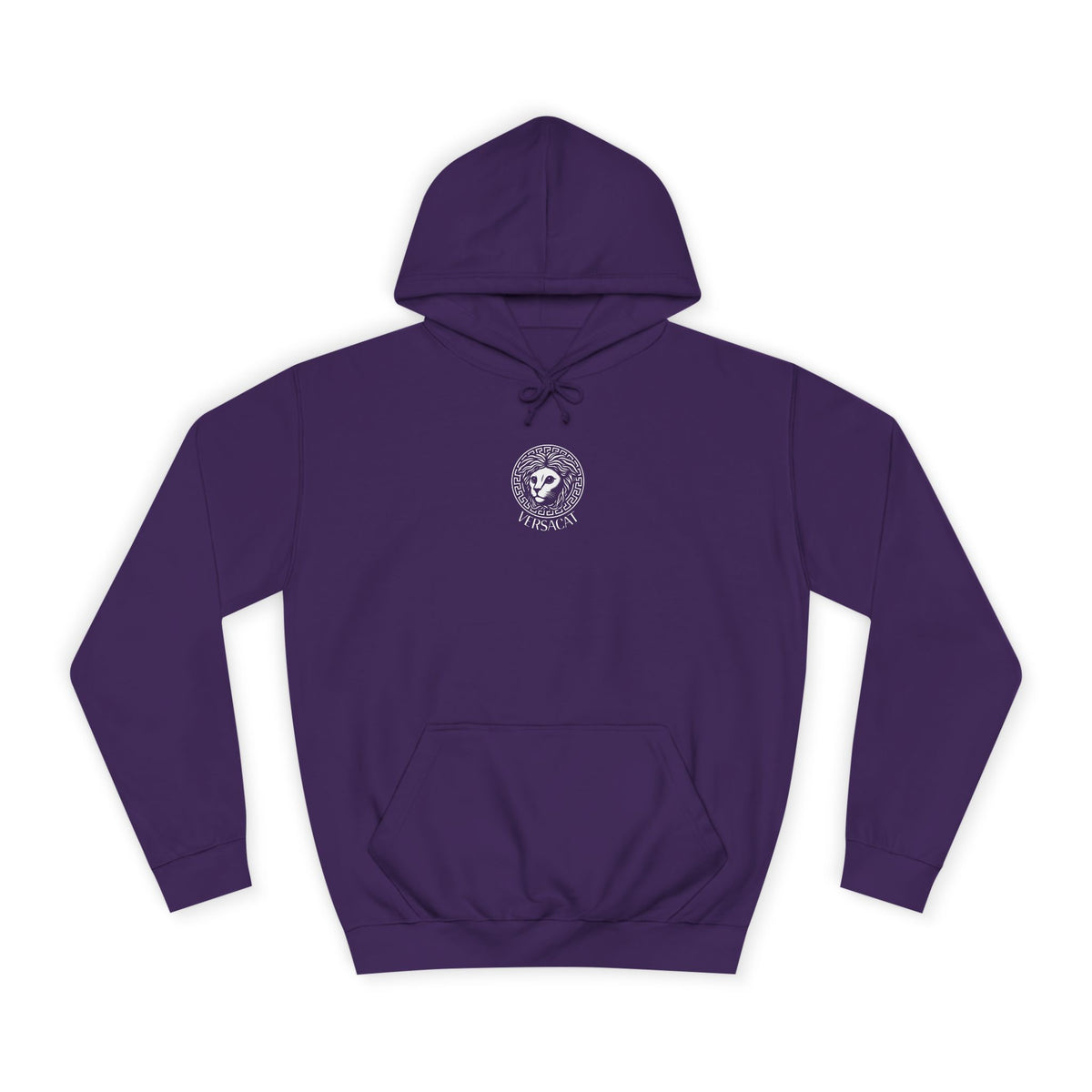 Versacat Chest Logo Cat Graphic Hoodie in purple, front view