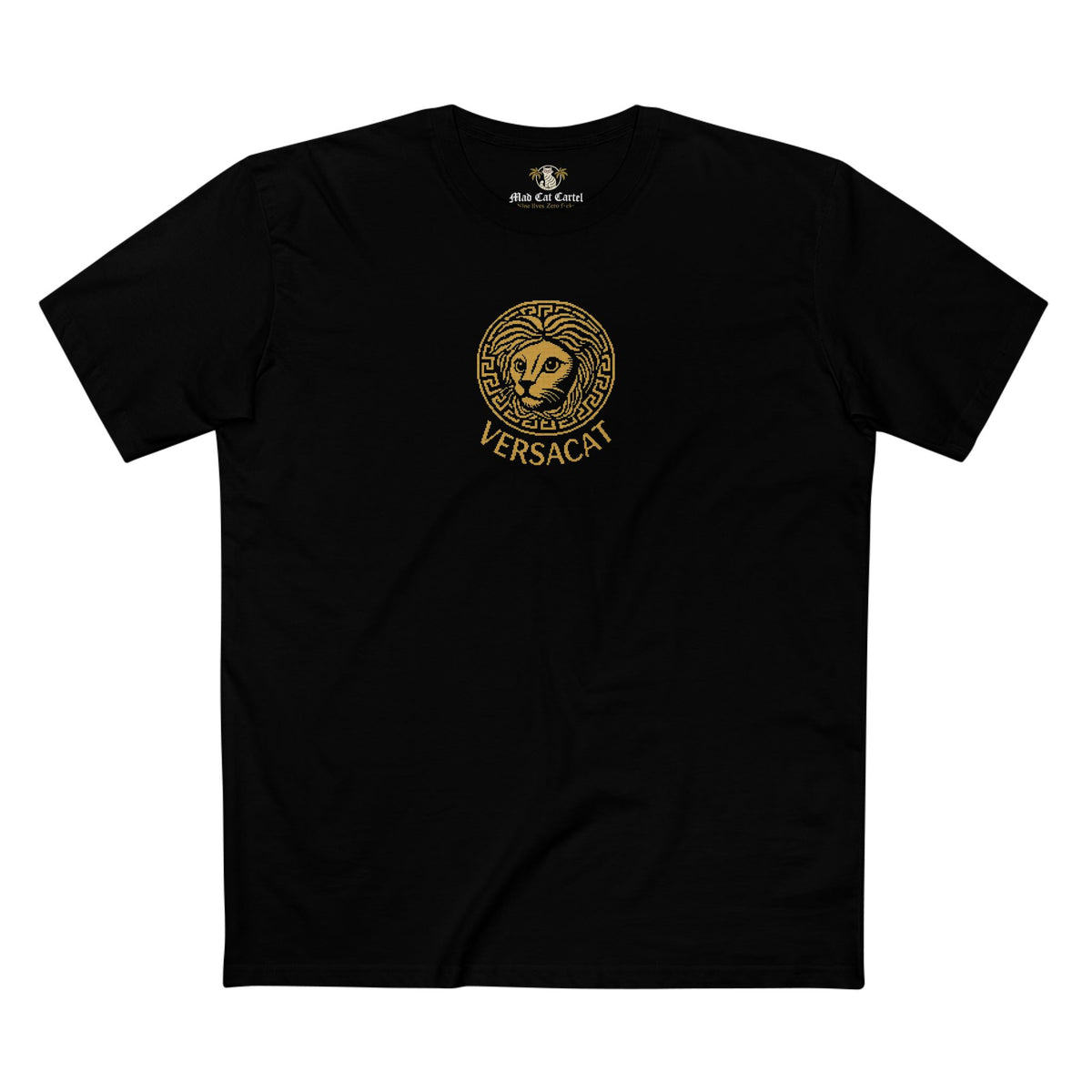 Versacat Chest Logo Pixel Bloom Graphic Black T-Shirt, front view