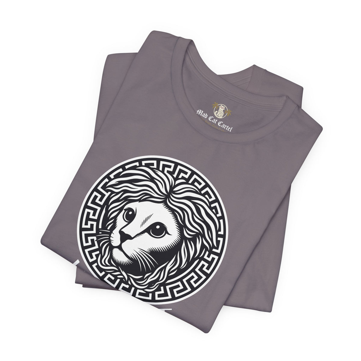 Versacat Medusa Cat Emblem Graphic T-Shirt in storm, folded