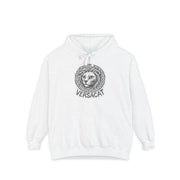 Versacat Sketch Logo Cat Graphic Hoodie in white, front view