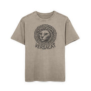 Versacat Sketch Logo Cat Graphic Men's Acid Washed Oversized T-Shirt in dark khaki, front view
