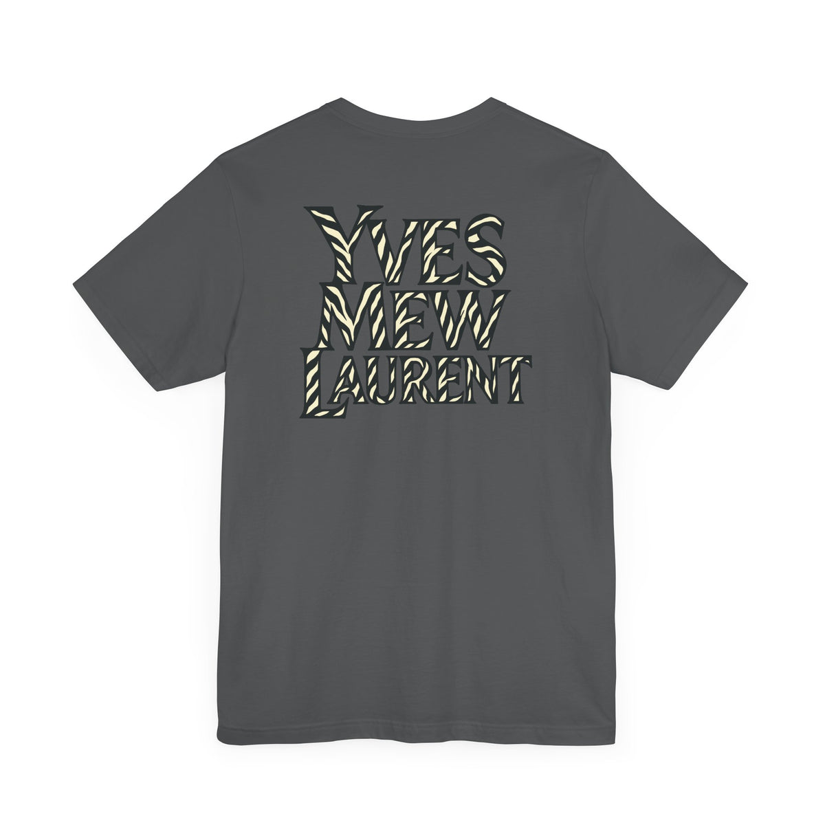 Yves Mew Laurent Cat Boss Tiger Pattern Graphic T-Shirt in asphalt, back view