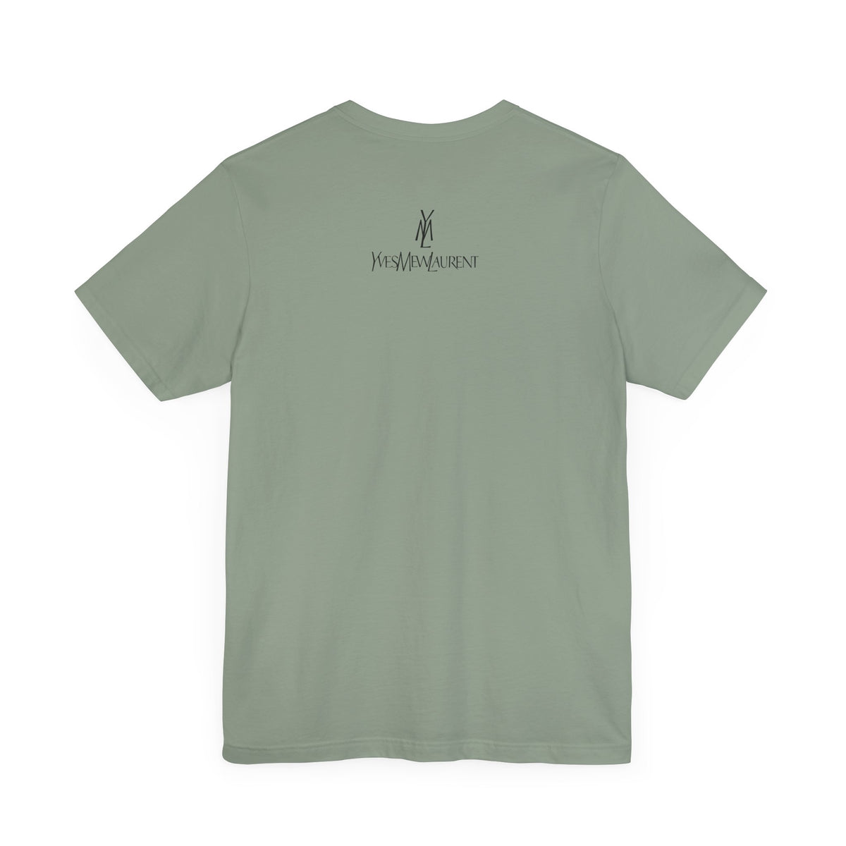 Yves Mew Laurent Chill Cats Cartoon Graphic T-Shirt in sage, back view