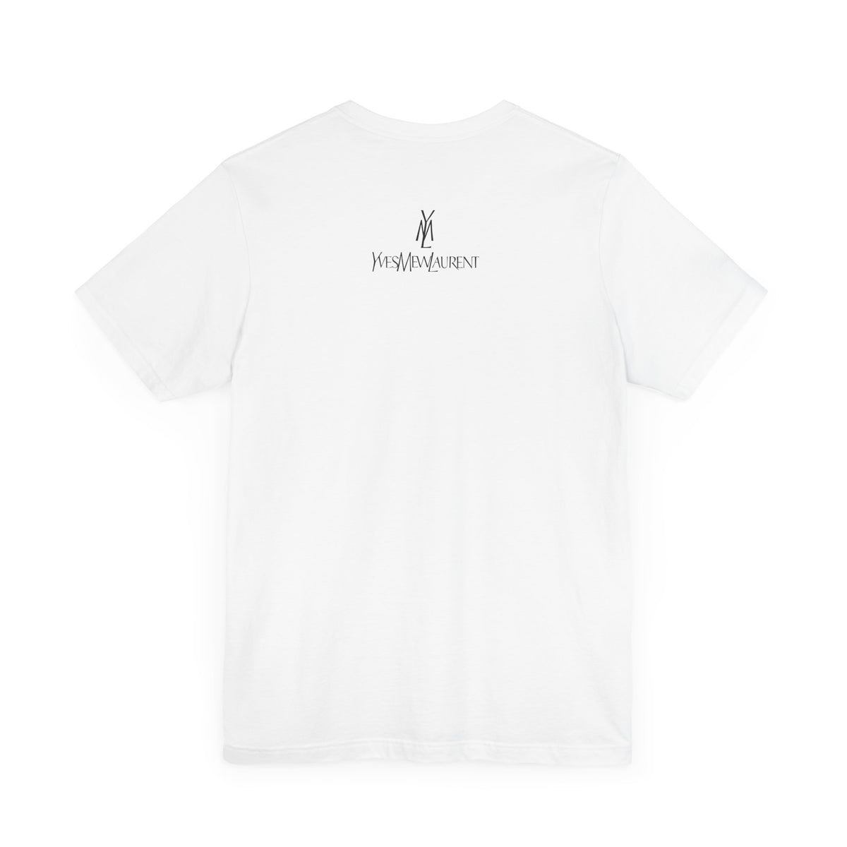 Yves Mew Laurent Chill Cats Cartoon Graphic T-Shirt in white, back view