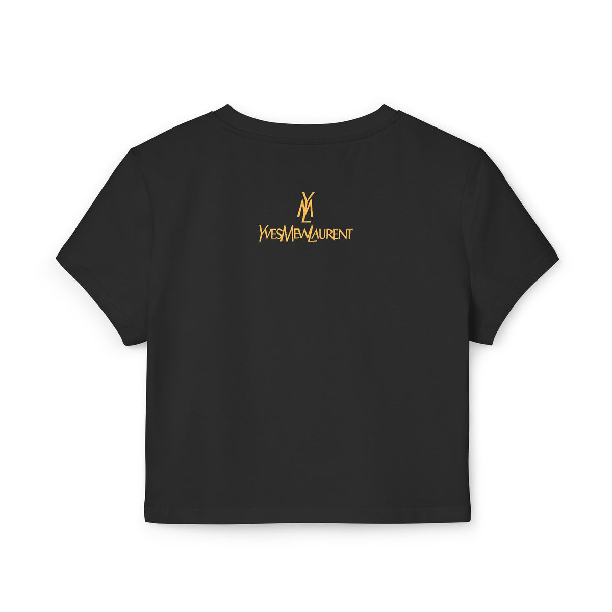 Yves Mew Laurent Chill Cats Cartoon Graphic Women's Baby Tee in black, back view
