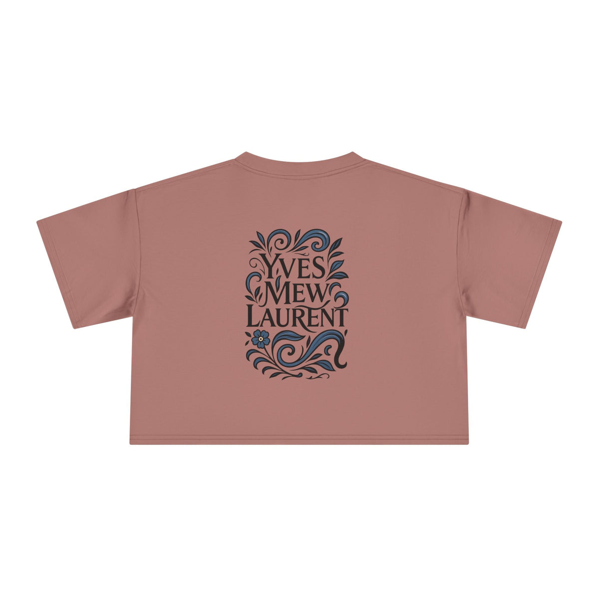Yves Mew Laurent Floral Cat Art Women's Cropped T-Shirt in hazy pink, front view