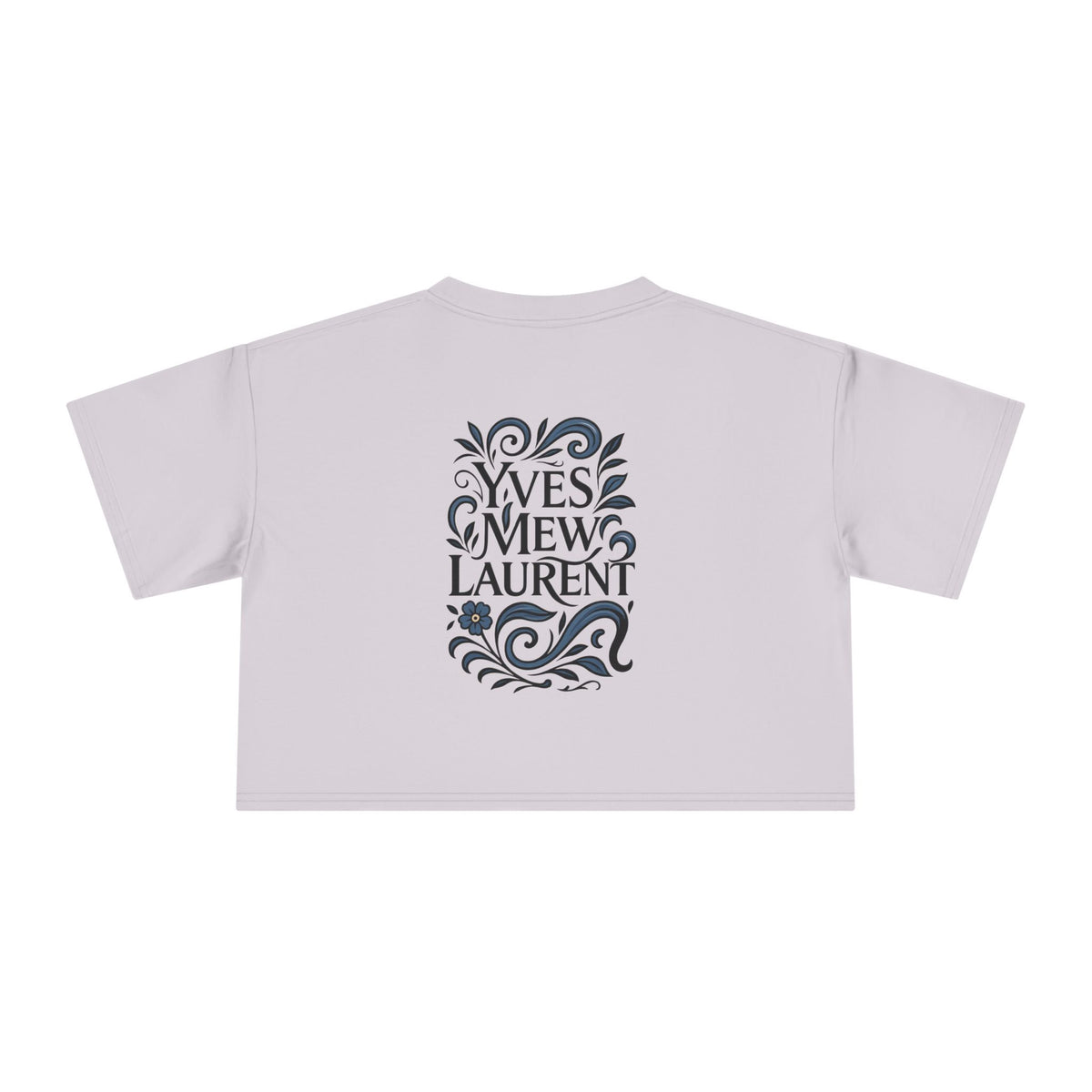 Yves Mew Laurent Floral Cat Art Women's Cropped T-Shirt in orchid, front view