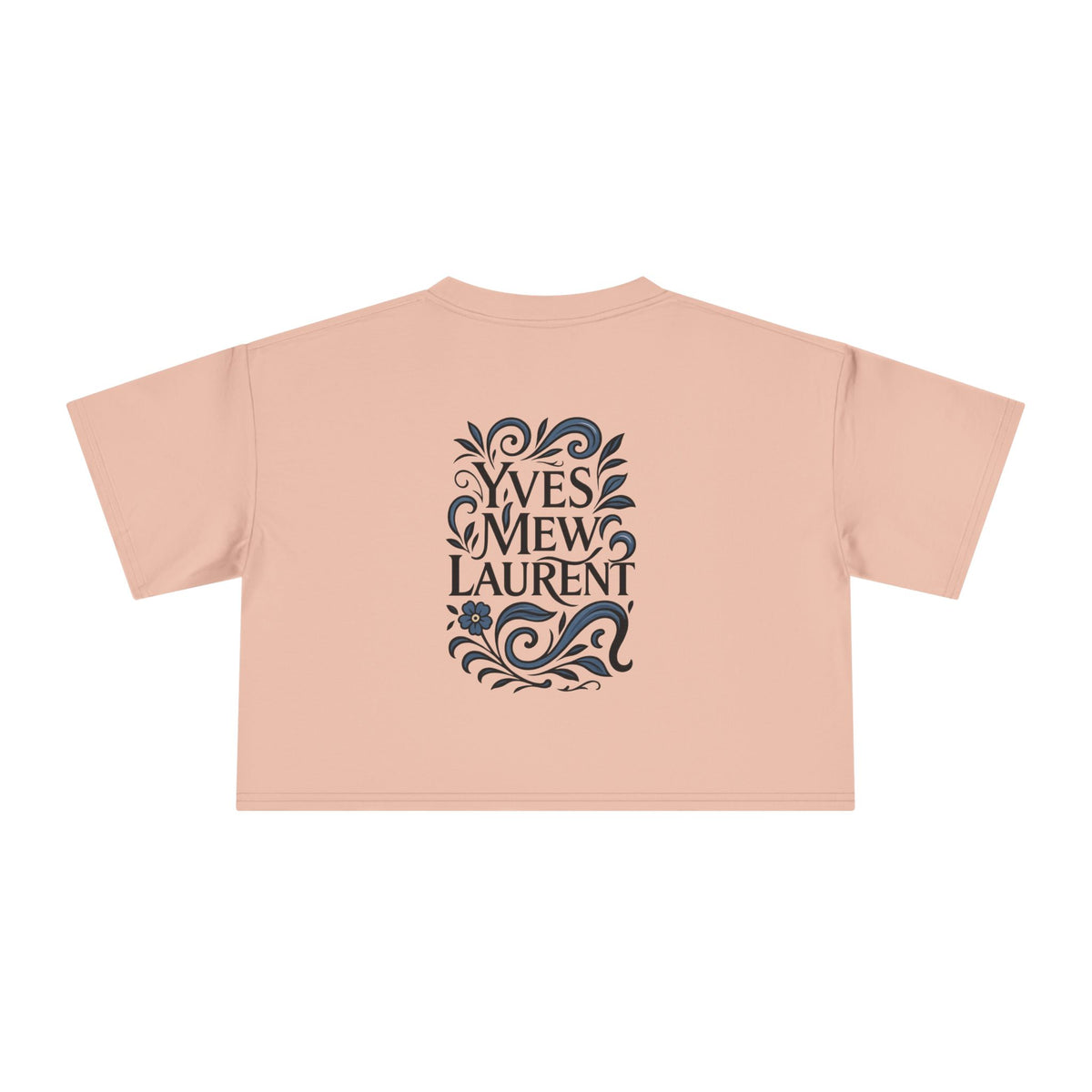 Yves Mew Laurent Floral Cat Art Women's Cropped T-Shirt in pale pink, front view