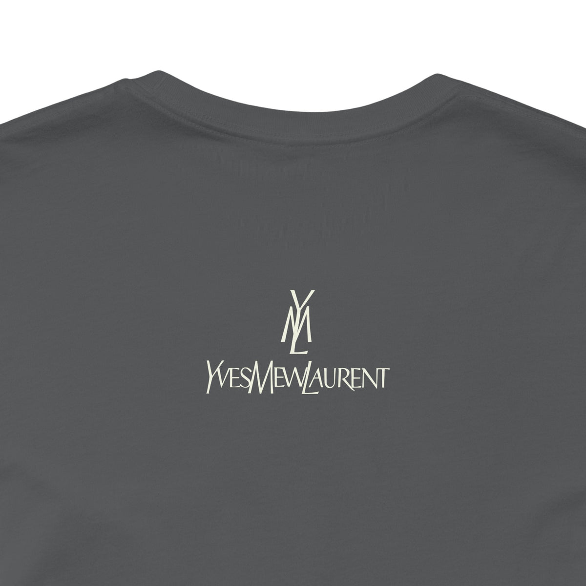 Yves Mew Laurent Le Chat Icon Cat Graphic T-Shirt in asphalt, close-up of the back print