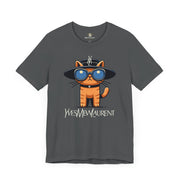 Yves Mew Laurent Le Chat Icon Cat Graphic T-Shirt in asphalt, flat lay