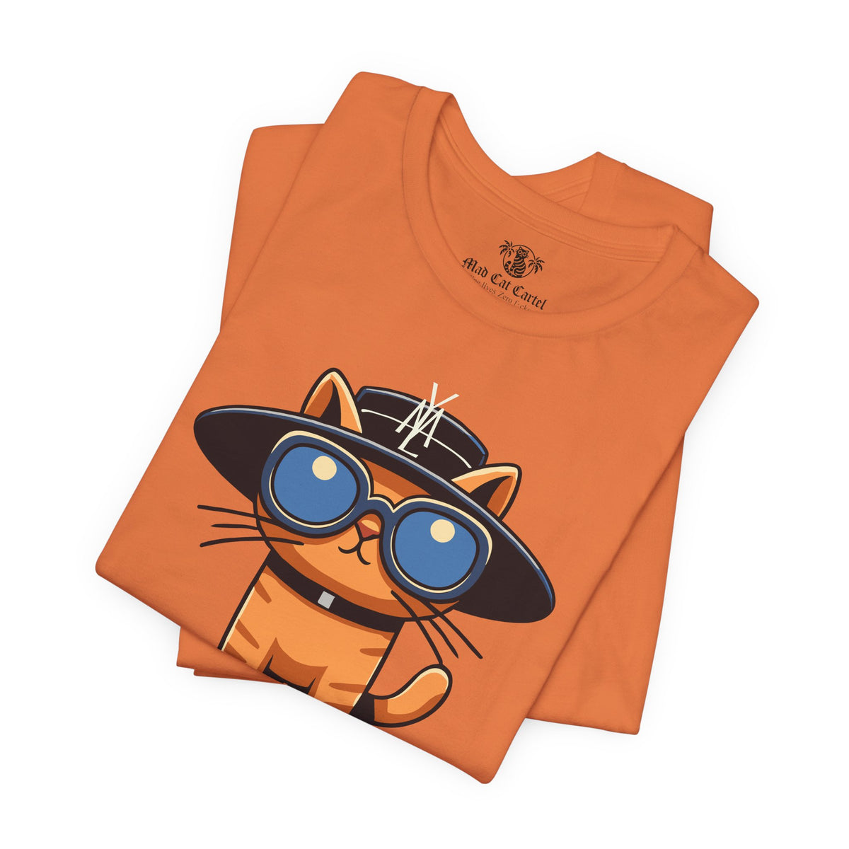 Yves Mew Laurent Le Chat Icon Cat Graphic T-Shirt in burnt orange, folded