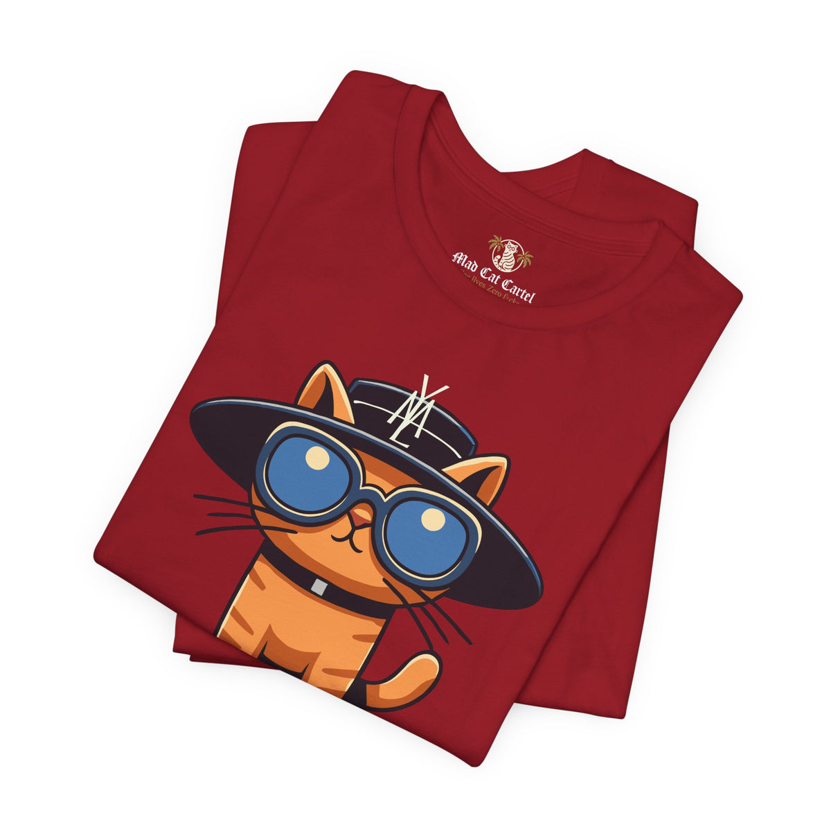 Yves Mew Laurent Le Chat Icon Cat Graphic T-Shirt in canvas red, folded