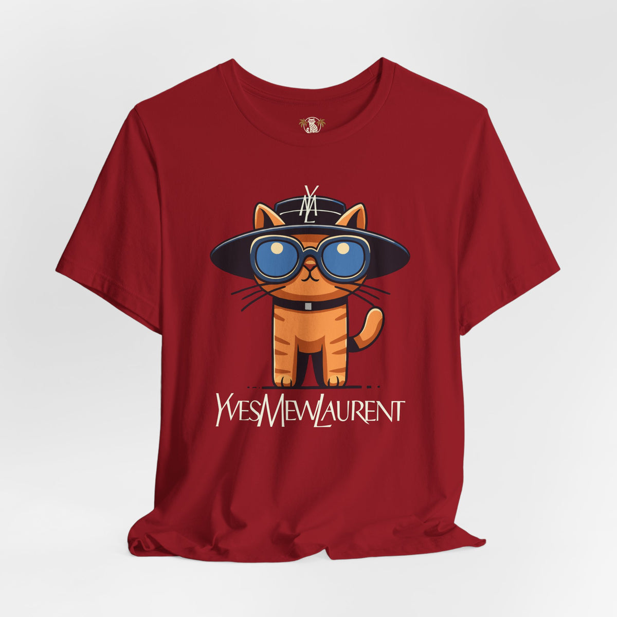 Yves Mew Laurent Le Chat Icon Cat Graphic T-Shirt in canvas red, front view