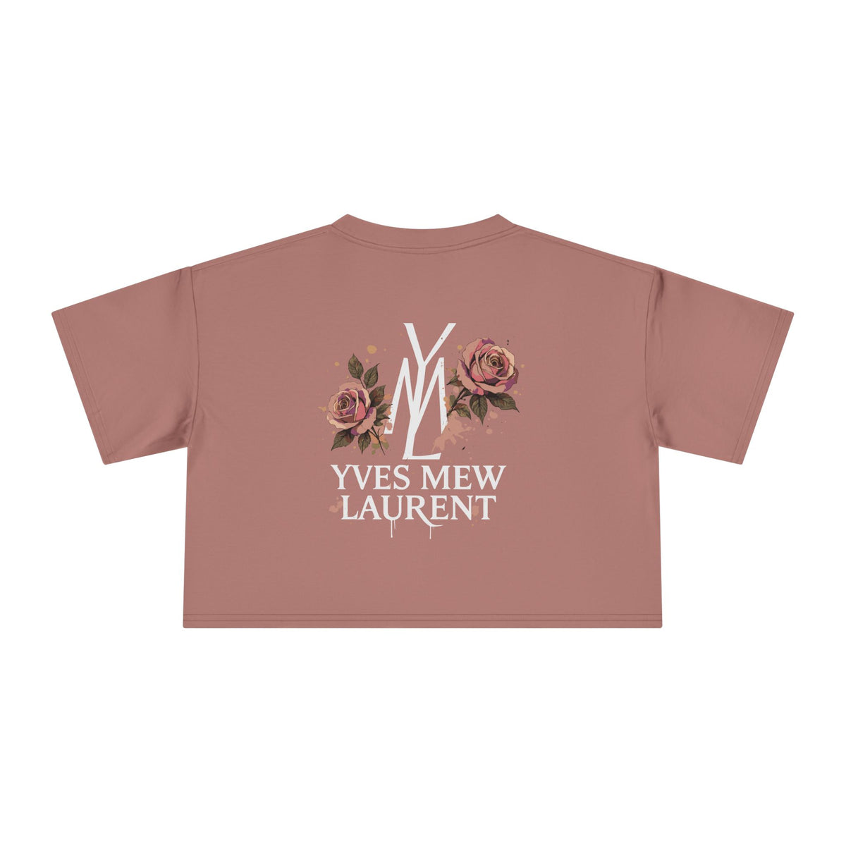 Yves Mew Laurent Watercolor Muse Cat Graphic Crop Top in hazy pink, back view