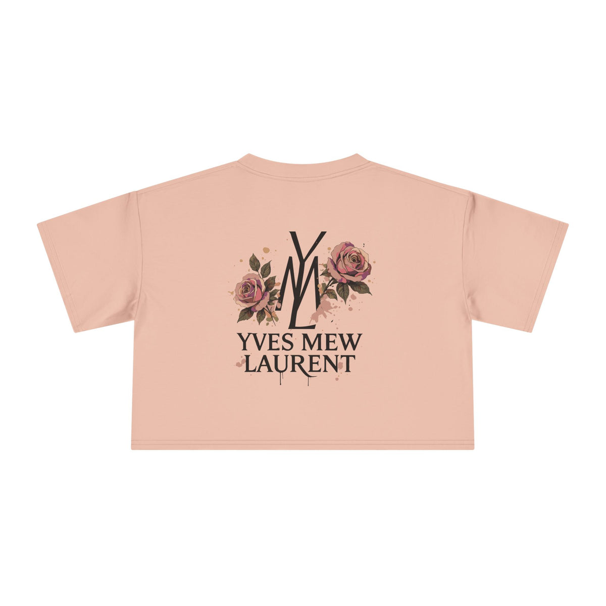 Yves Mew Laurent Watercolor Muse Cat Graphic Crop Top in pale pink, back view